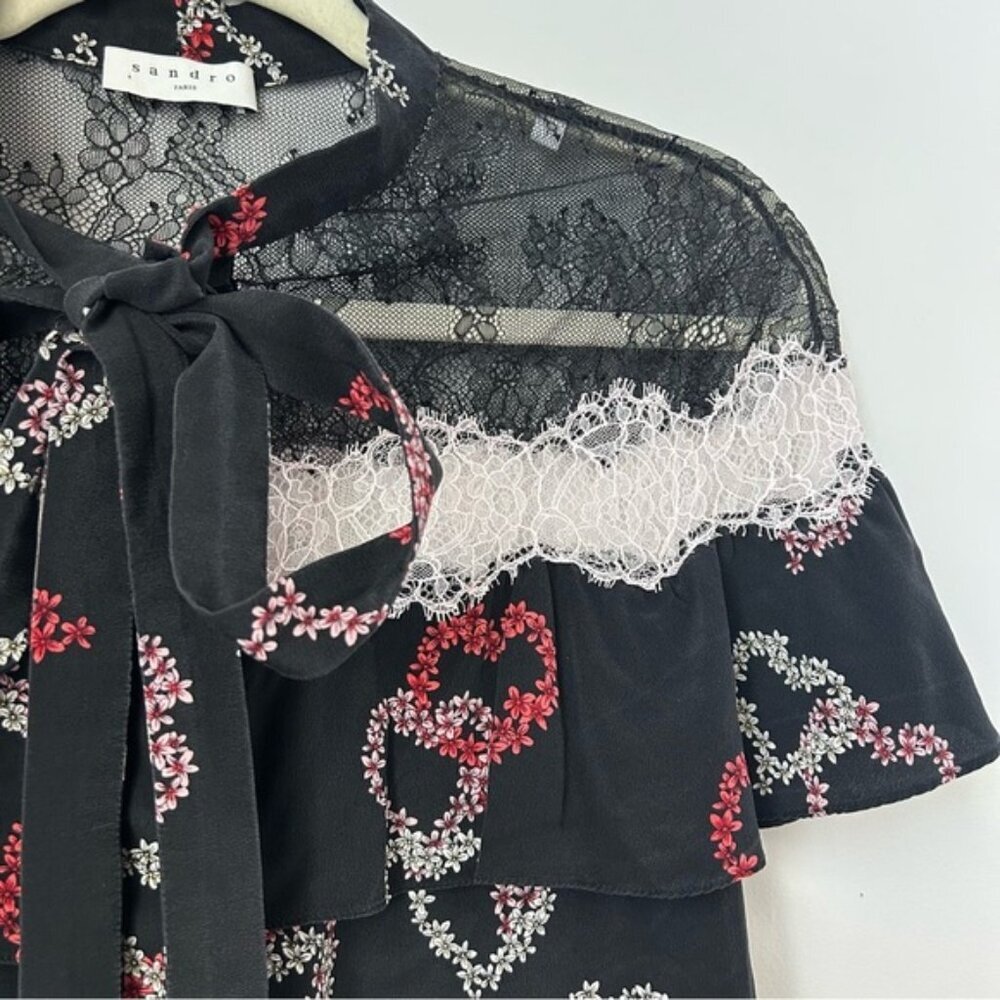 Sandro Hearts and Lace Silk Shirt - Picture 7 of 12